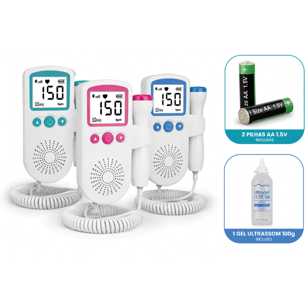 Kit Sonar Fetal Doppler Monitor Frequência Cardíaca + Gel + Pilha Brinde Batimento Bebe Ultrassom
