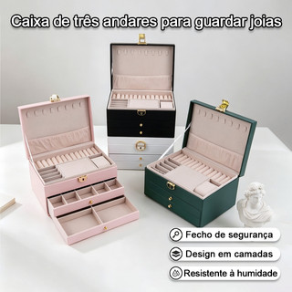 3-Tier Jewelry Box Black PU Leather Women's Jewelry Storage Box with 2 Drawers/No Drawer Safe for Bedroom