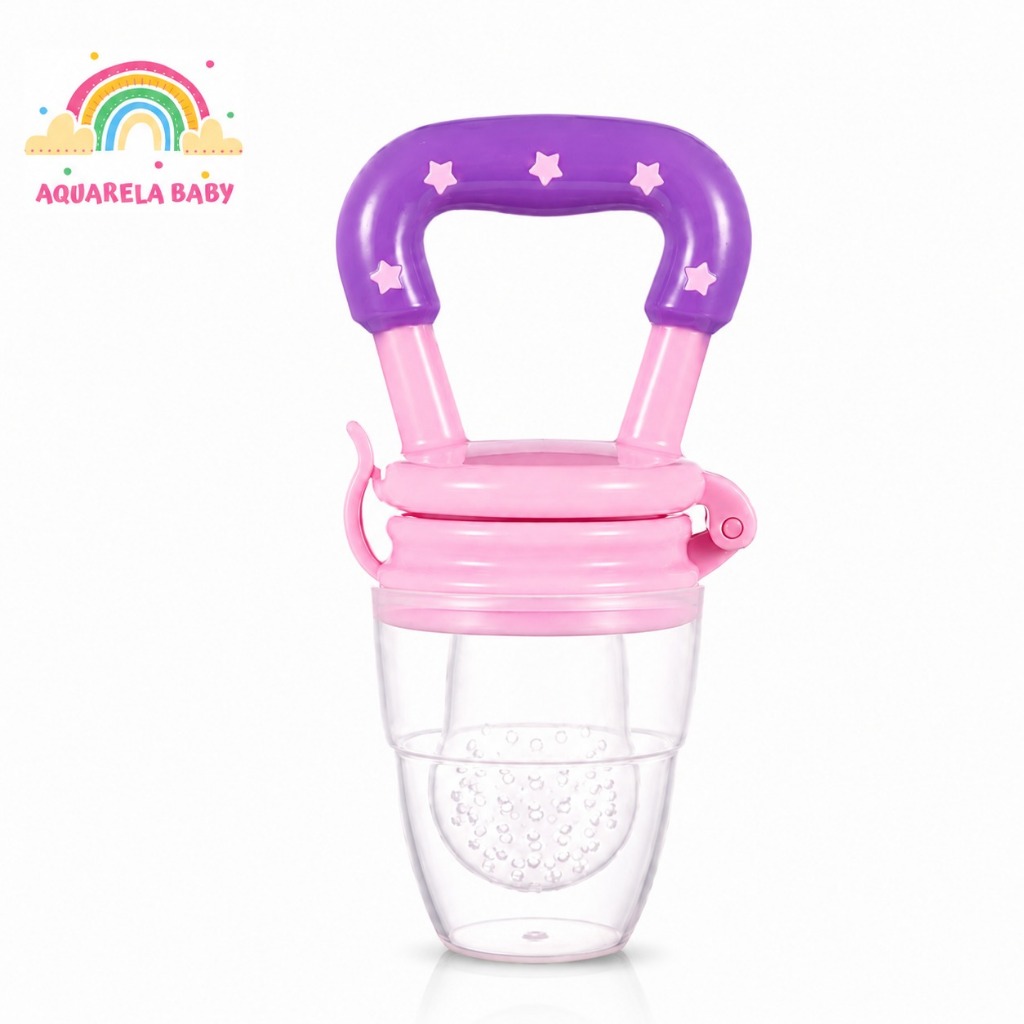 Chupeta  Mordedor Alimentadora Bebê De Silicone Porta Fruta Azul e Rosa