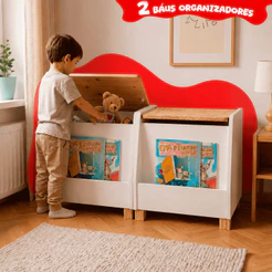 2 Baús Organizadores Leiturinha Madeira Infantil Tamanho P Quarto Organização Kit Livro Educativo