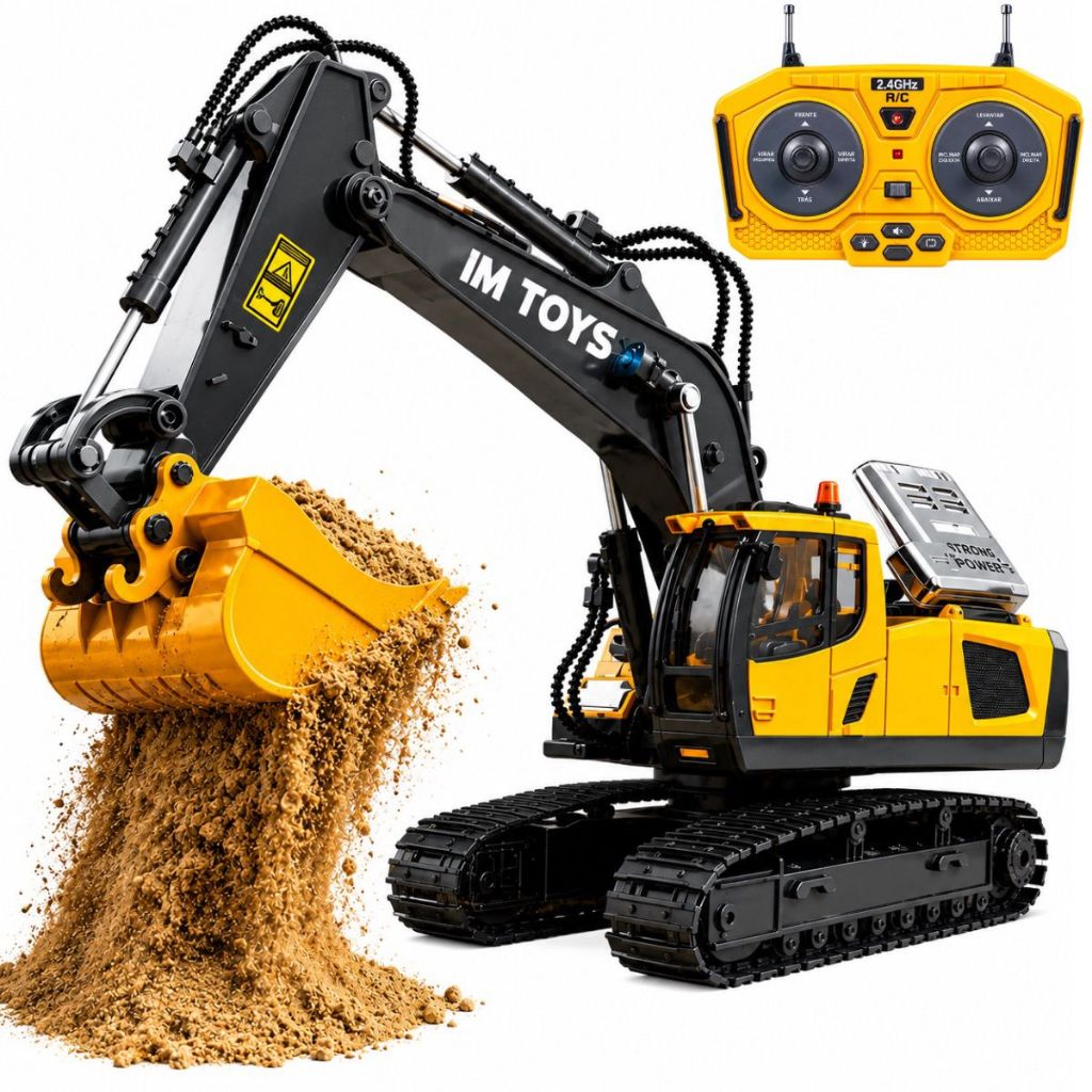 Escavadeira Infantil Controle Remoto 2.4GHz Caminhão de Construção com Luz Som e Pá Articulada