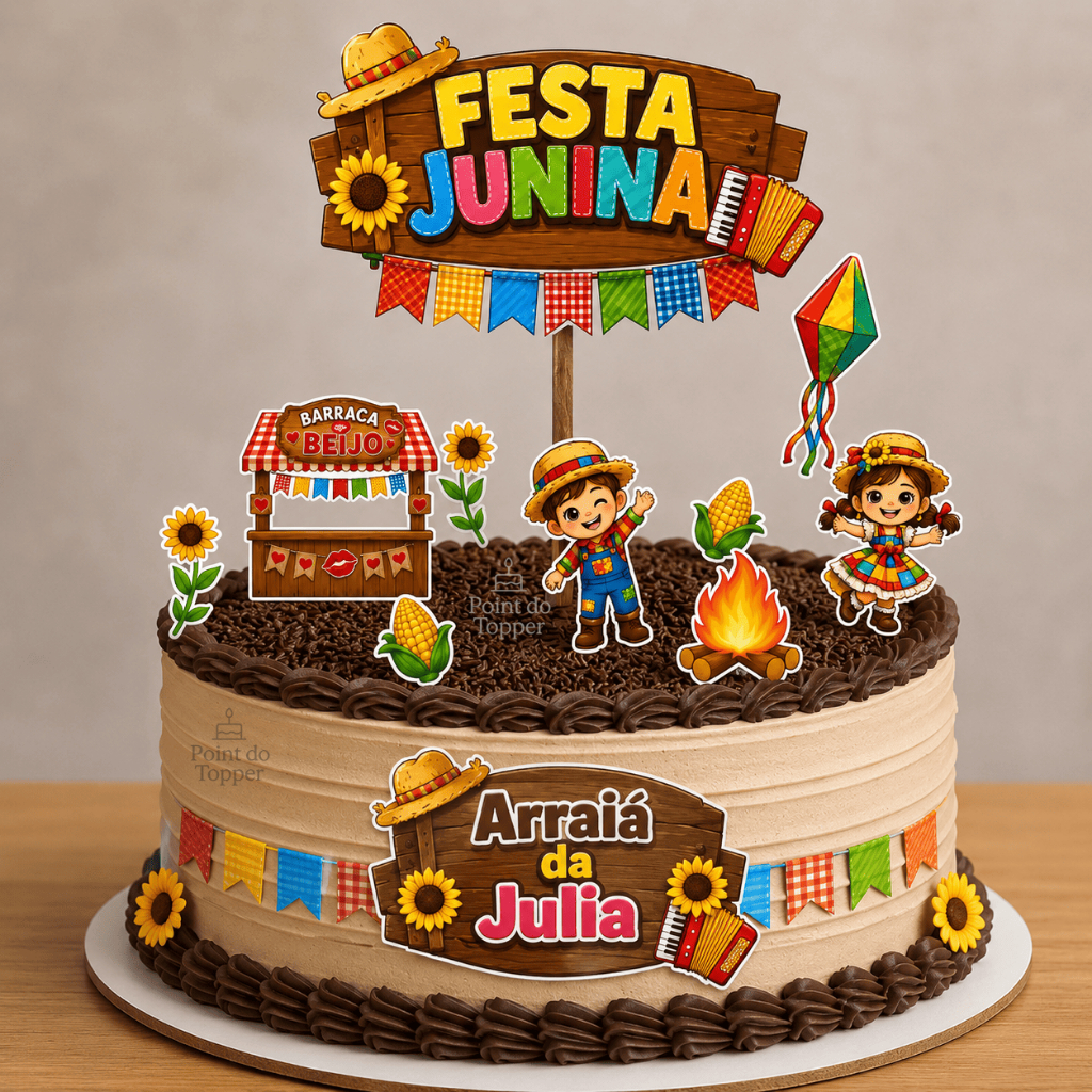 Topo de Bolo Festa Junina Personalizado Nome e Idade Topper Junino de Qualidade Festa de Aniversário Arraiá