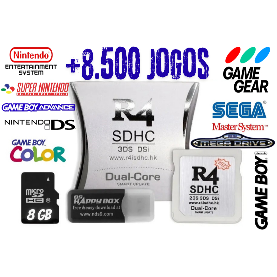 Cartão Cartucho Adaptador R4 Dual Core 2025 Sd 8gb 8500 Ds 2ds 3ds