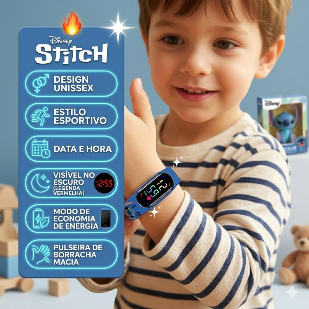 Relógio Infanti Stitch e Lilo digita Disney Feminino e Masculino aprova D`agua smartwatch Relógio