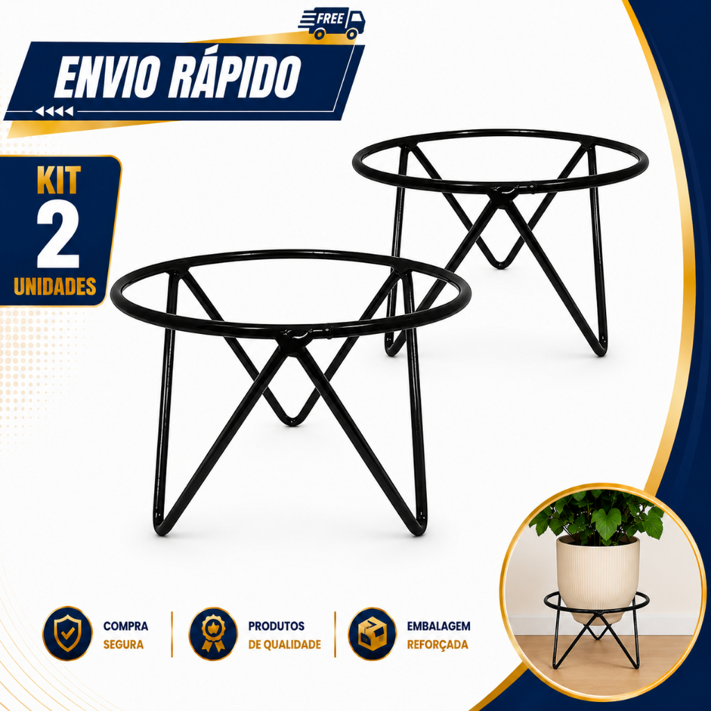 Kit 2 suporte Para Vasos de Plantas em Ferro Tripé 20x15cm Decorativo