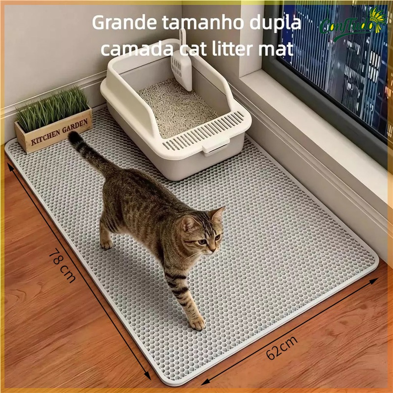 EVA 78 x 62cm Cat Litter Mat Washable Double Layer Cat Litter Box Compatible