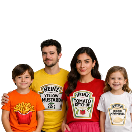 Camiseta Para Festas Carnaval Engraçada Família Combinando Fast Food Ketchup Mostarda Batata