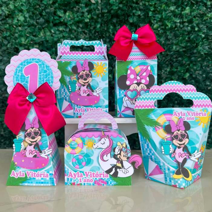 PEGUE E MONTE - CAIXINHAS PERSONALIZADAS  -  MINNIE POOL PARTY -  LEMBRANCINHAS DE ANIVERSÁRIO