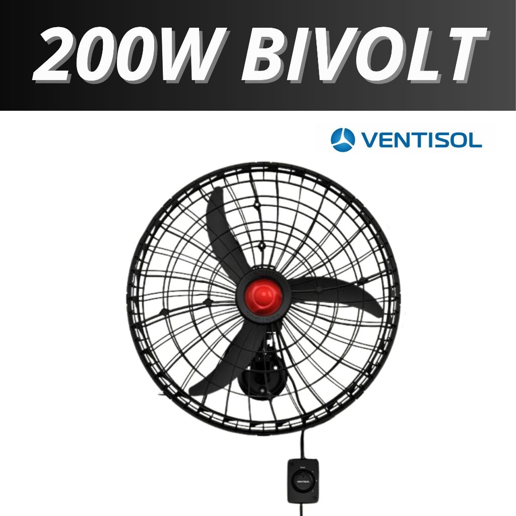 Ventilador De Parede 60cm 200w Bivolt Potente Turbo Ventisol Reforçado Preto 110