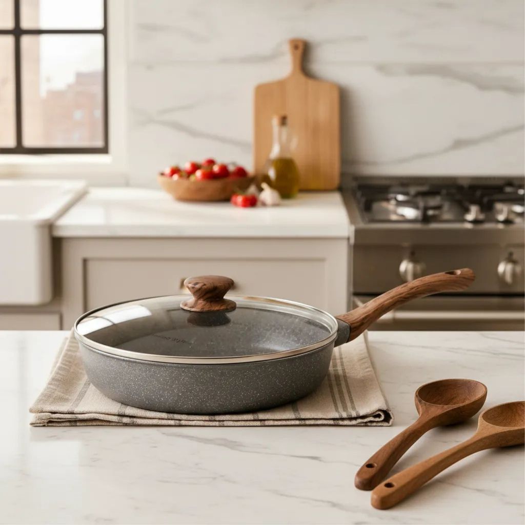 Frigideira Panela 28cm 4,5 Litros Tampa De Vidro Saida Vapor Antiaderente Indução Cerâmica Cook Top Mimo Style Grafite