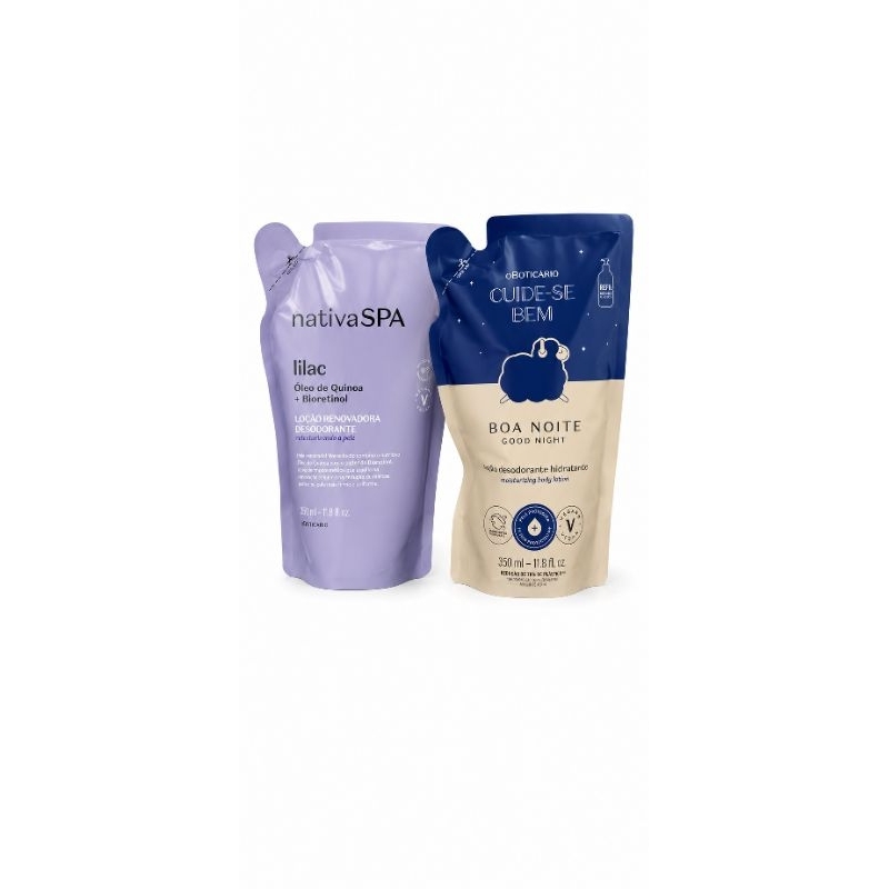 Kit Refil Hidratante Corporal O Boticário Nativa SPA Lilac + Cuide-se Bem Boa Noite 350mlDescrição:
