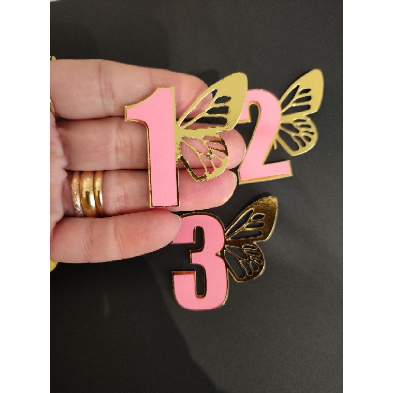 Aplique de número em Papel Lamicote Borboleta Rosa ideal para lembrancinhas, cupcake, tubetes