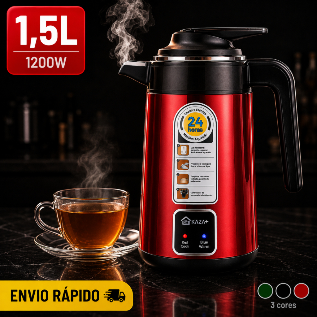 Chaleira Elétrica Jarra Inox 1,5L 1200W Base 360º 110V e 220V Envio Imediato