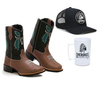 Kit Infantil Texana Boné Caneca Bota Country Botina Masculina Com Ziper