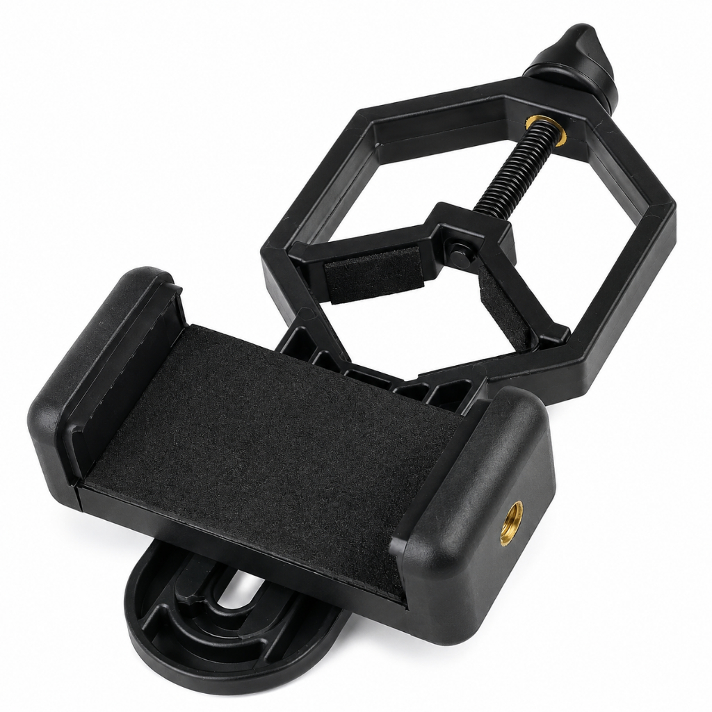 Adaptador Universal para Celular em Telescópio Binóculo Luneta e Microscópio Ajustável 360°