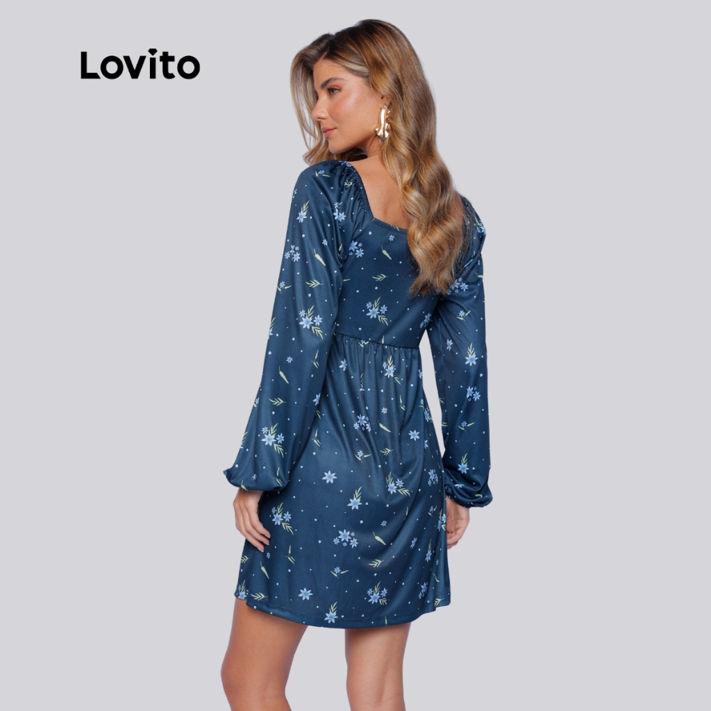 Lovito Vestido Feminino Estampado Manga Longa Bufante DRB1336BRL1366 · foto 2