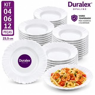 Jogo de Pratos Duralex Opaline Petala Vidro Temperado Branco Fundo Kit Completo Jantar e Almoço