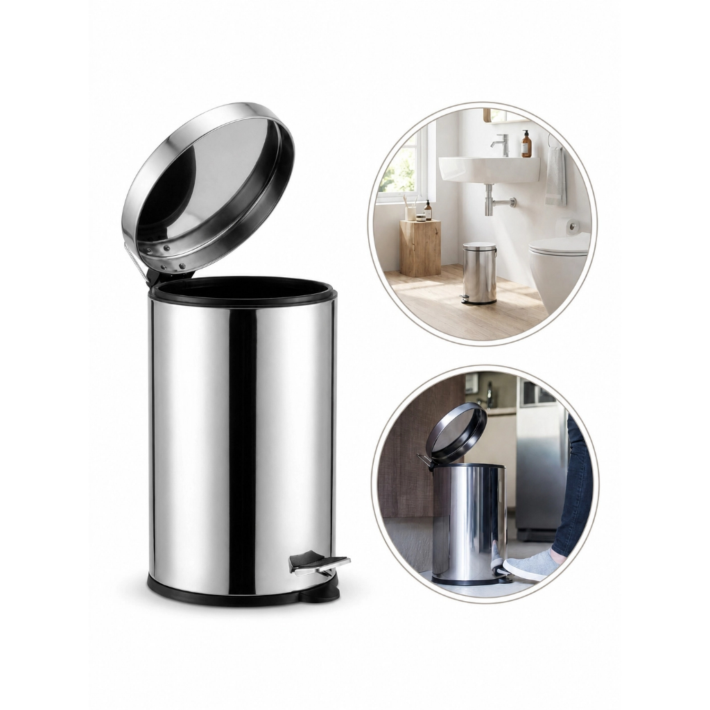 Lixeira Inox Para Banheiro e Cozinha Com Pedal e Recepiente em Plástico 4,5L Viel