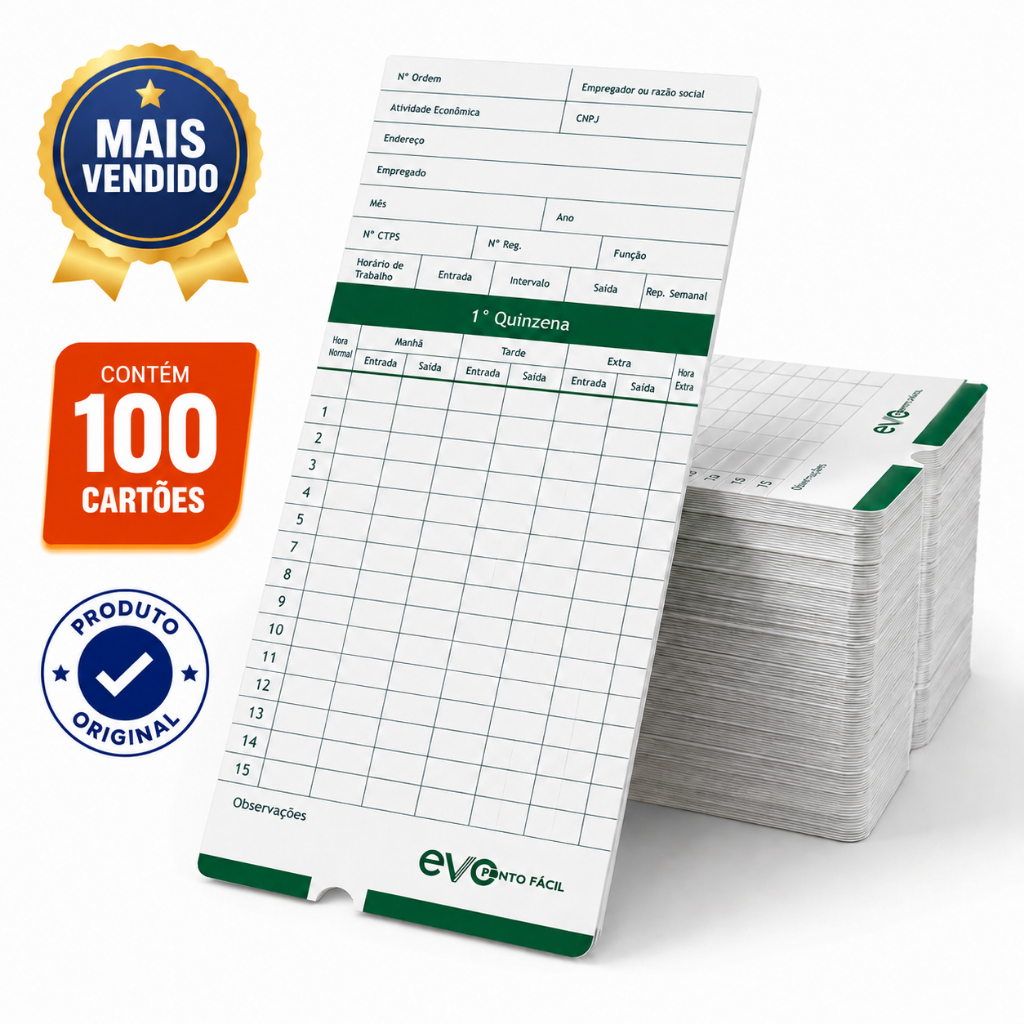 Cartão para Bater Ponto Cartográfico 100 UND - Trabalho Funcionário Máquina Digital Relógio Registro