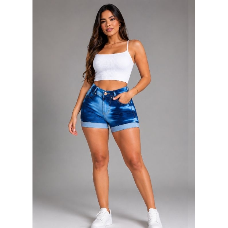 Shorts jeans feminino com lycra cor e modelo real da foto
