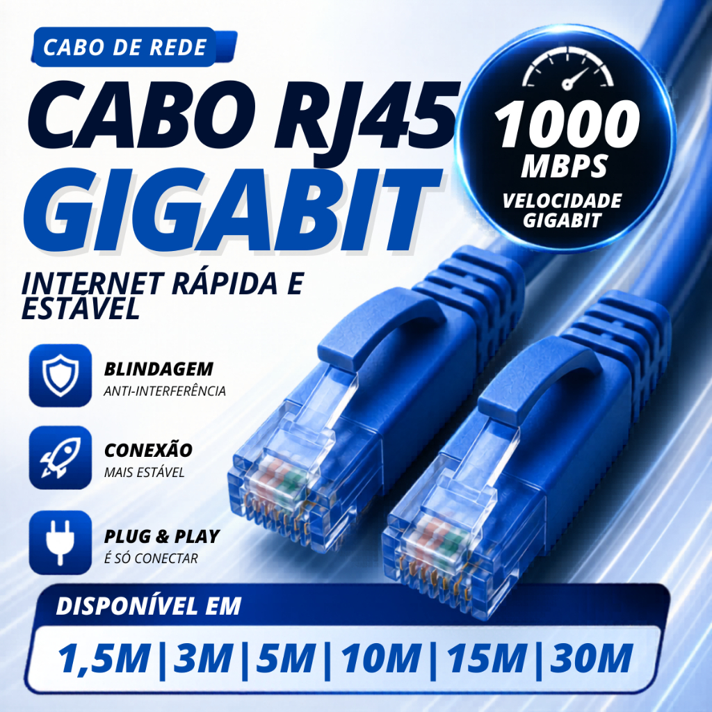 Cabo de Rede para Internet Crimpado RJ45 10/15/20/25/30 Metros
