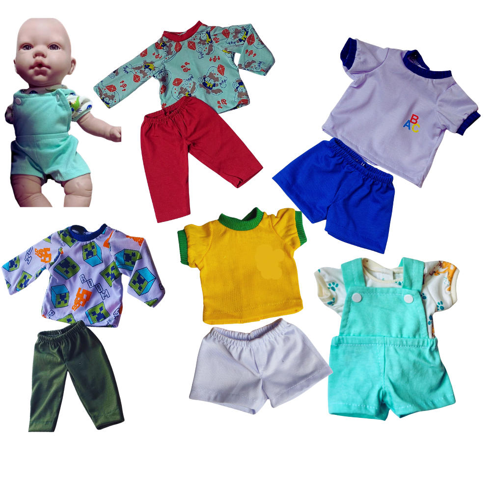 Roupa Boneco Kit C/ 9 Peças Cores E Estampadas Variadas ( MEDIDAS NAS FOTOS)