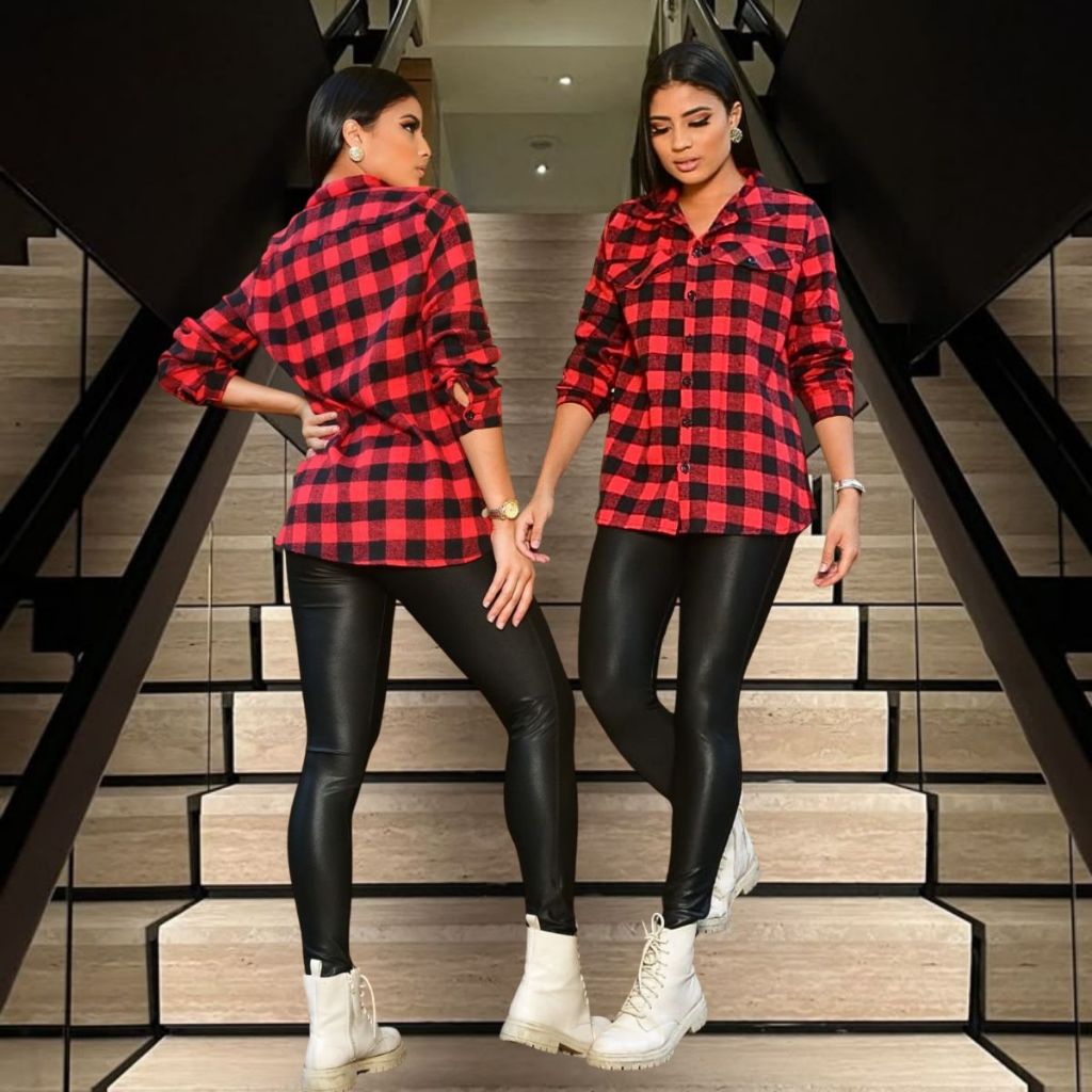 Camisa Xadrez Flanelada Feminina Inverno Manga Longa Casual Elegante festa JUNINA são João  São