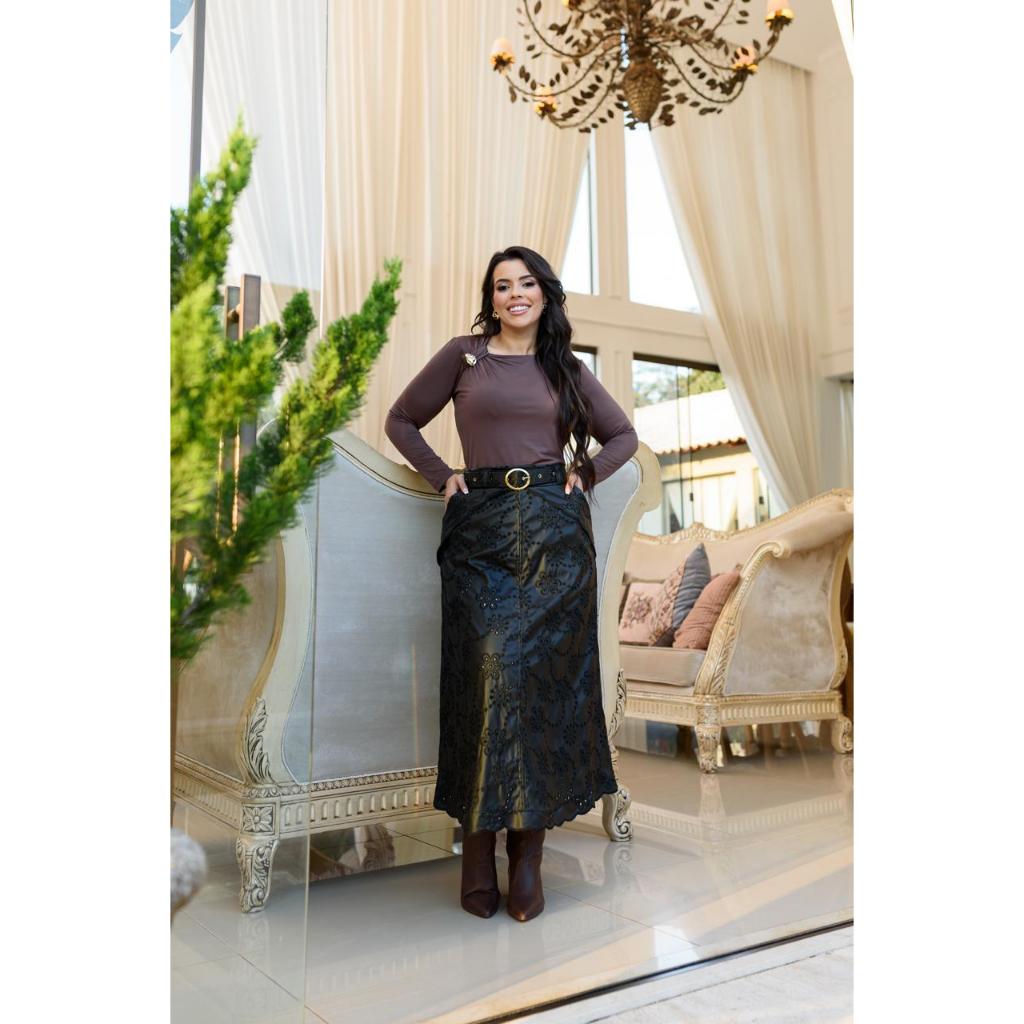 Saia de Lese em Couro Ecologico moda evangélica cristã