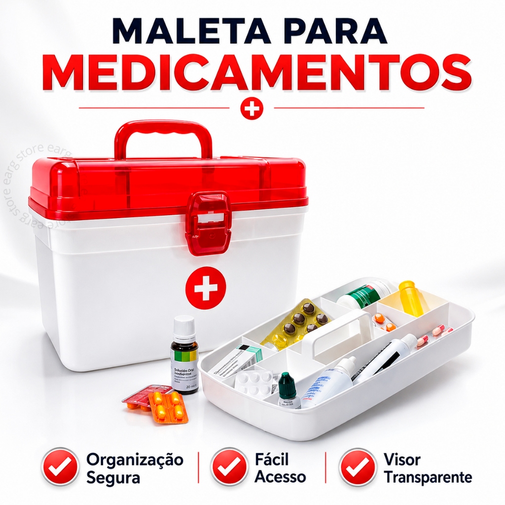 Maleta Caixa Organizadora Medicamentos Primeiros Socorros Remédio Multiuso Frasqueira