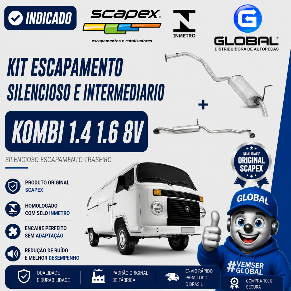 Kit Escapamento Silencioso e Intermediario Kombi 1.4 1.6 8v Scapex