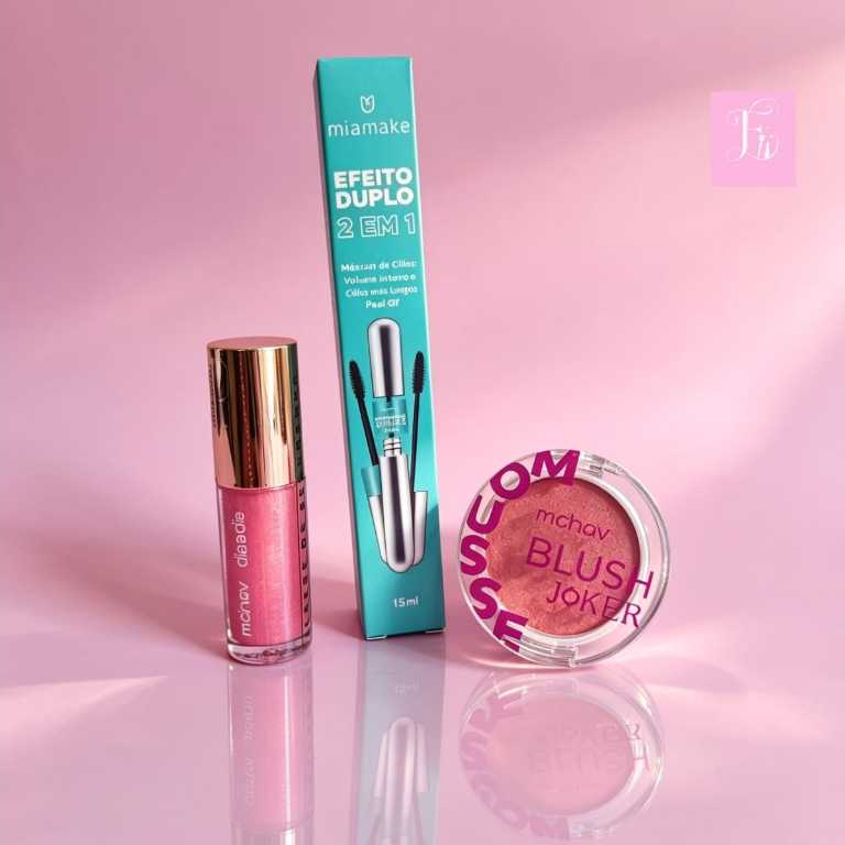 Kit de Maquiagem Trio Essencial: Gloss+ Máscara de Cílios + Blush