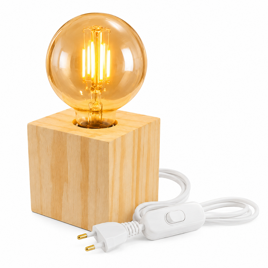 Abajur Cubo cerejeira ou imbuia Rústico Madeira Luminária Retrô Decorativa