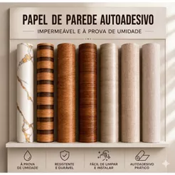 Papel De Parede Para Quarto 5m x 45cm Adesivo de Parede Para Sala Lavável Madeira Ripado Marmore