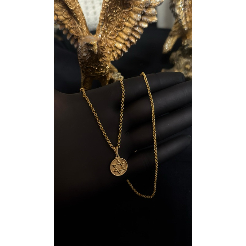Cordão Masculino Moeda Antiga com Medalha Estrela Davi banhado a ouro 18K