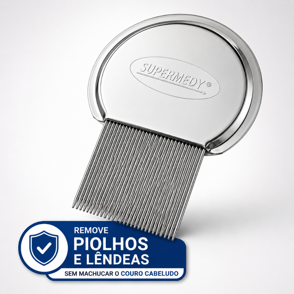 Pente Fino Anti Piolho em Aço Inox Remove Lêndeas Supermedy