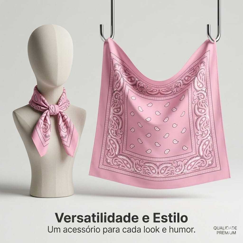 Kit 2 Bandanas Cores Preto Vermelho Rosa Lenço Estampado Rock Motoqueiro Praia Presente