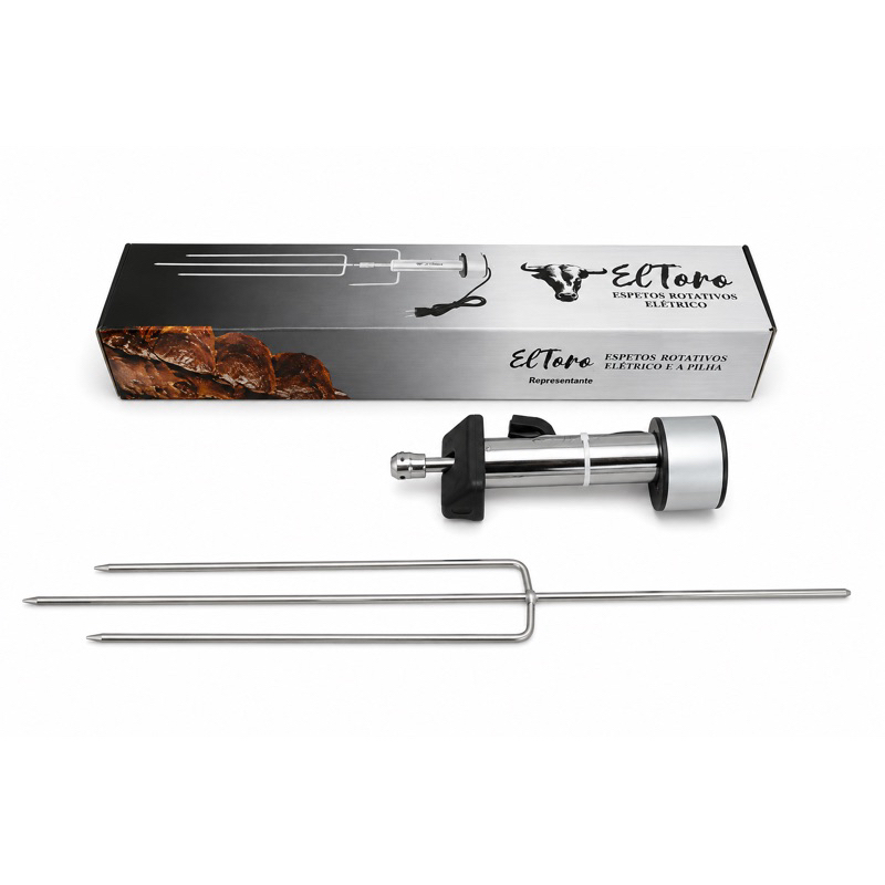 Espeto elétrico giratório inox 50 a 70 cm – modelo automático rotativo para churrasco – El Toro