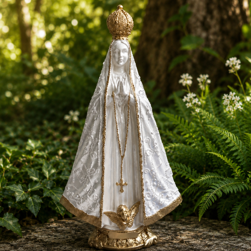 Imagem Nossa Senhora Aparecida Branco Perolado com Dourado Bordado 33cm