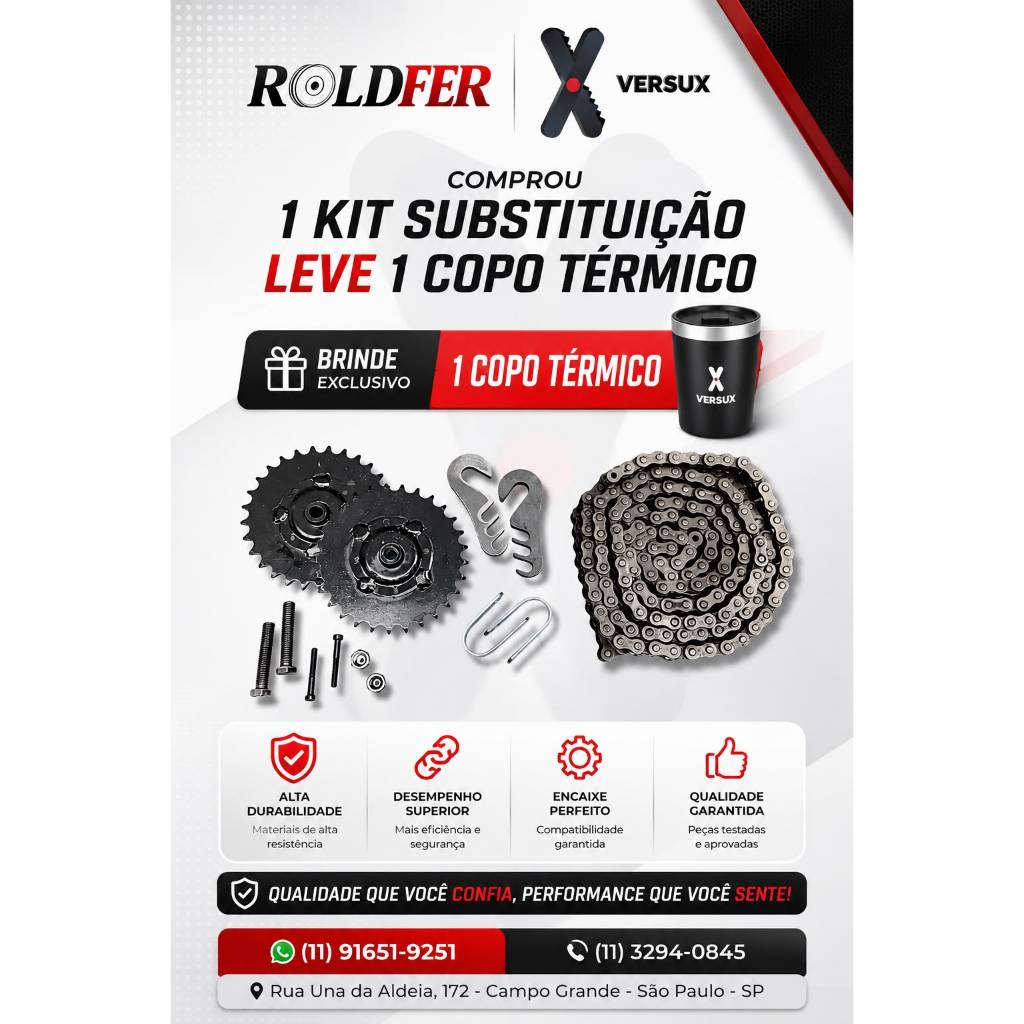 Kit Roldana Corrente Portão Roldfer Substituição 3 Polegadas Kit Corrente para Portão