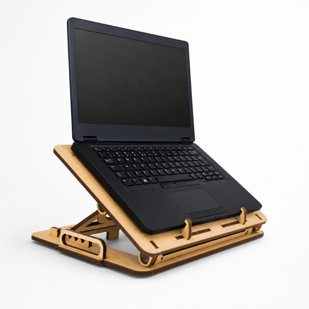 Suporte Notebook Ergonômico Ajustável Madeira MDF Reforçado Base Portátil Cooler Vertical Laptop Home Office Universal