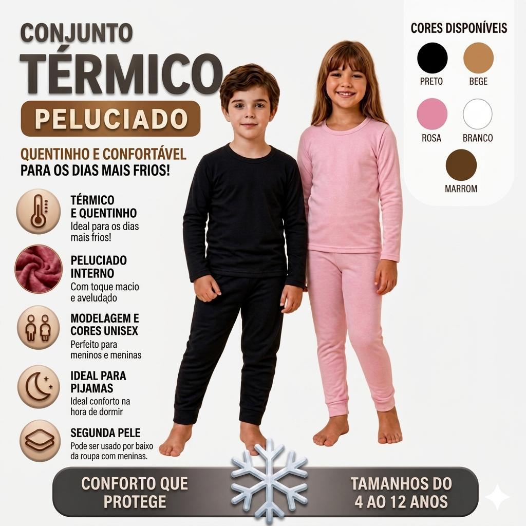 Conjunto Térmico Infantil Peluciado Segunda Pele Unissex Proteção no Inverno
