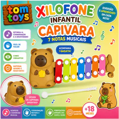 Xilofone Infantil Capivara 7 Notas Brinquedo Musical Educativo com Baqueta Colorido para Bebê
