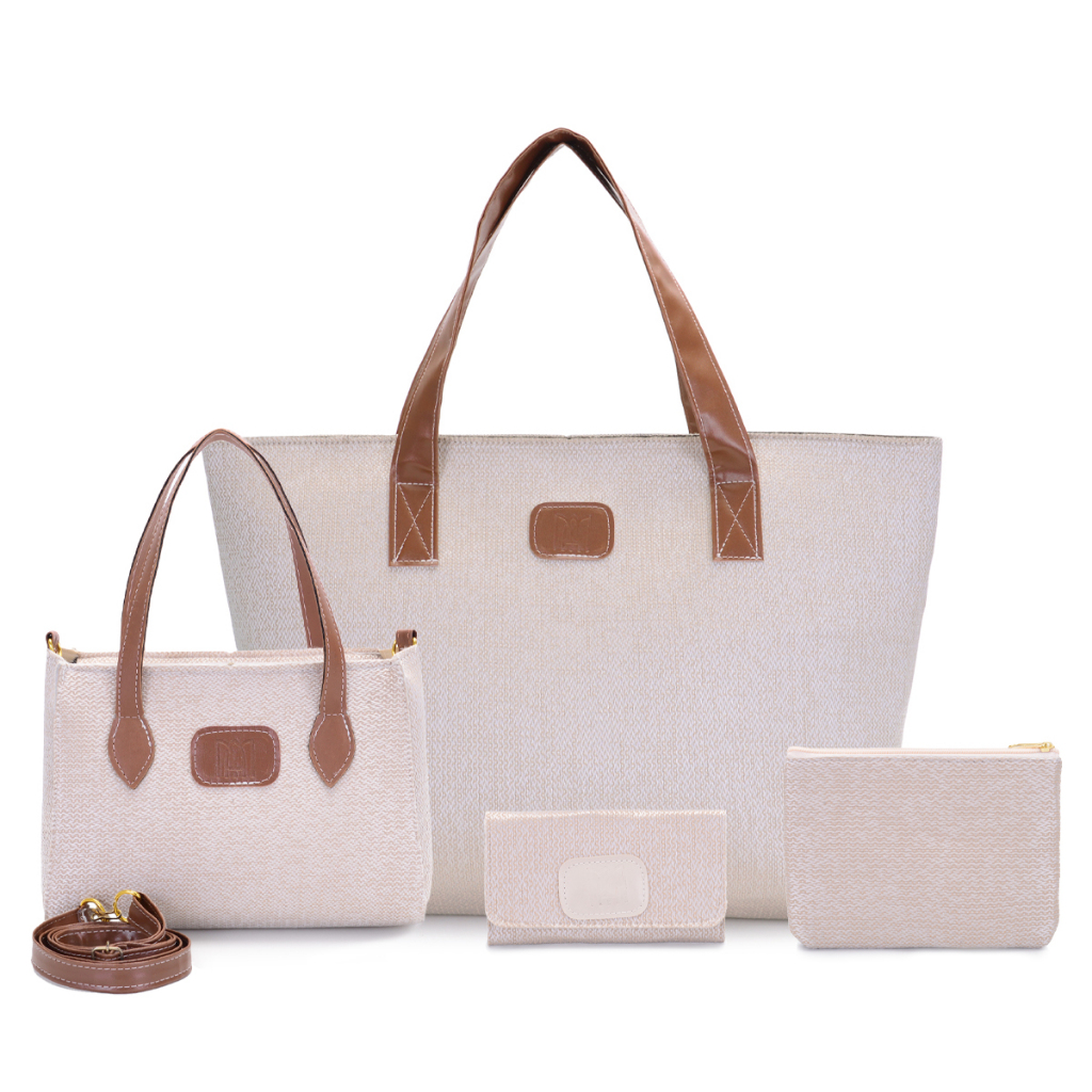 Bolsa Feminina Sacola Grande + Bolsa Tote Transversal + Necessaire Lona + Carteira Kit 4 Peças