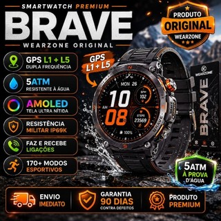 Smartwatch Wearzone Brave GPS L1 L5 Corrida Trilha 5ATM AMOLED Faz Ligações