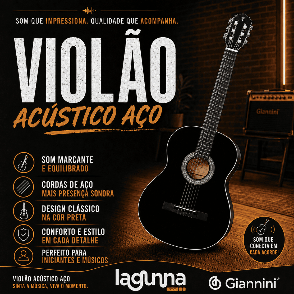 Violão Acústico Aço Giannini Start S-14 BK Preto Brilhante