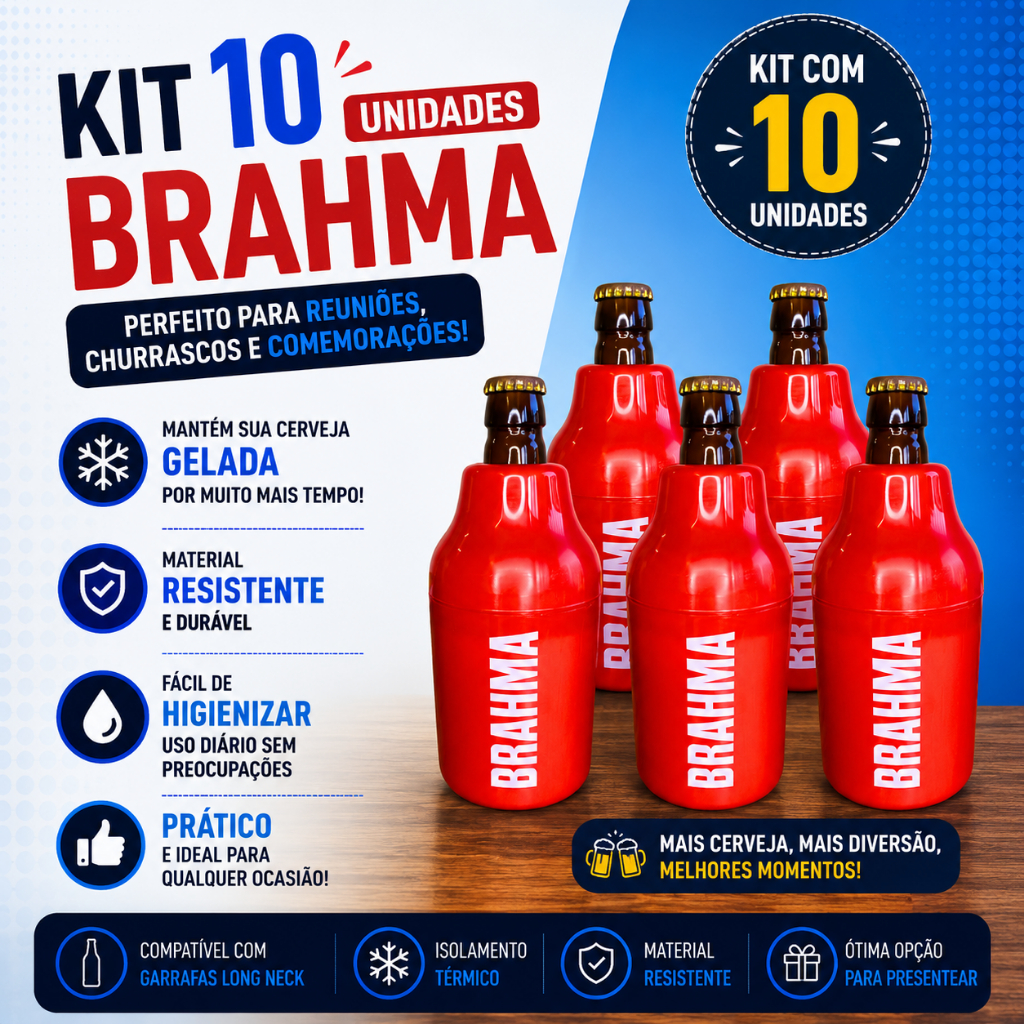 10 Porta Lata 3 em 1 Marcas Cerveja Brahma Litrinho Suporte 300ml Camisinha Térmica Long Neck