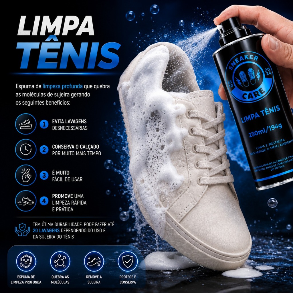 Limpa Tênis Espuma Mágica Limpeza Rápida E Profunda Sneaker Care