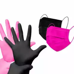 Kit 100 Luva Nitrílica e 50 Máscara Descartável | KIT PRETO OU ROSA