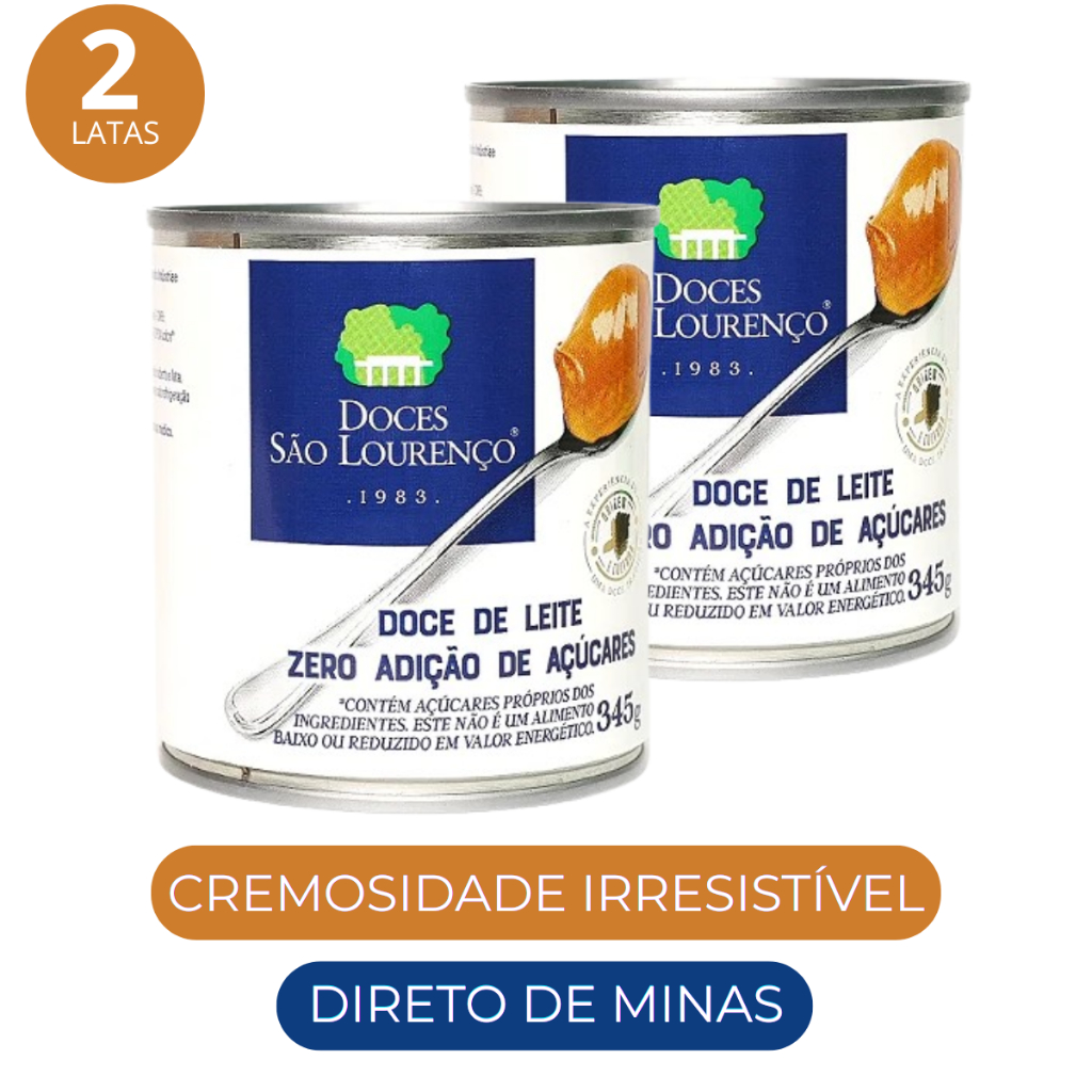 Kit 2 Latas Doce de Leite Diet Zero Açúcar 345g Cremoso Doces São Lourenço Promoção Atacado