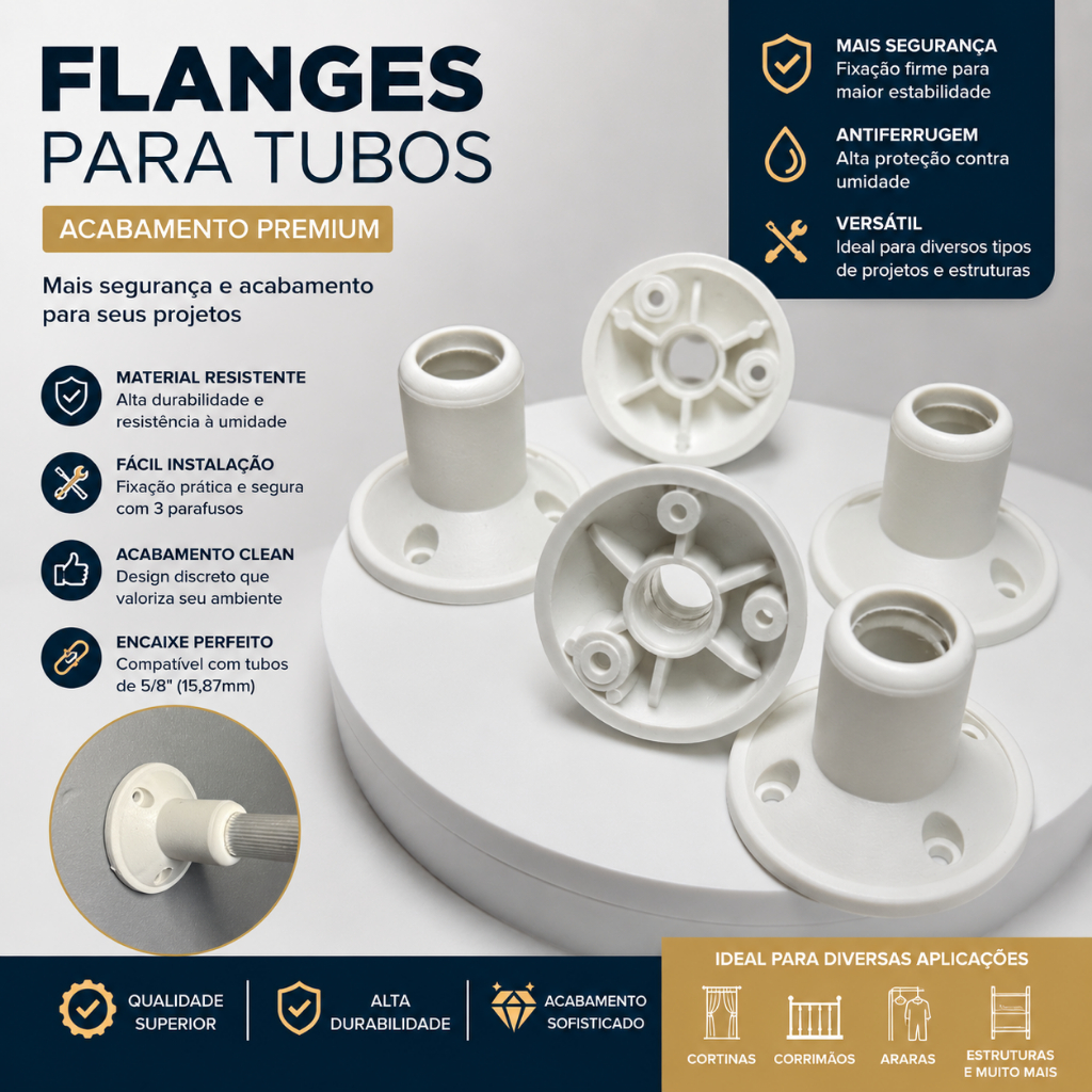 Kit Flange para Tubo 5/8 Suporte de Parede Premium Alta Resistência